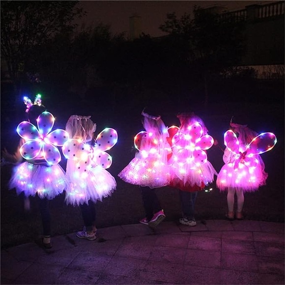 New Girls LED Light up Angel Wings Kids Butterfly Wings Costume 4Pcs Set - Picture 4 of 6